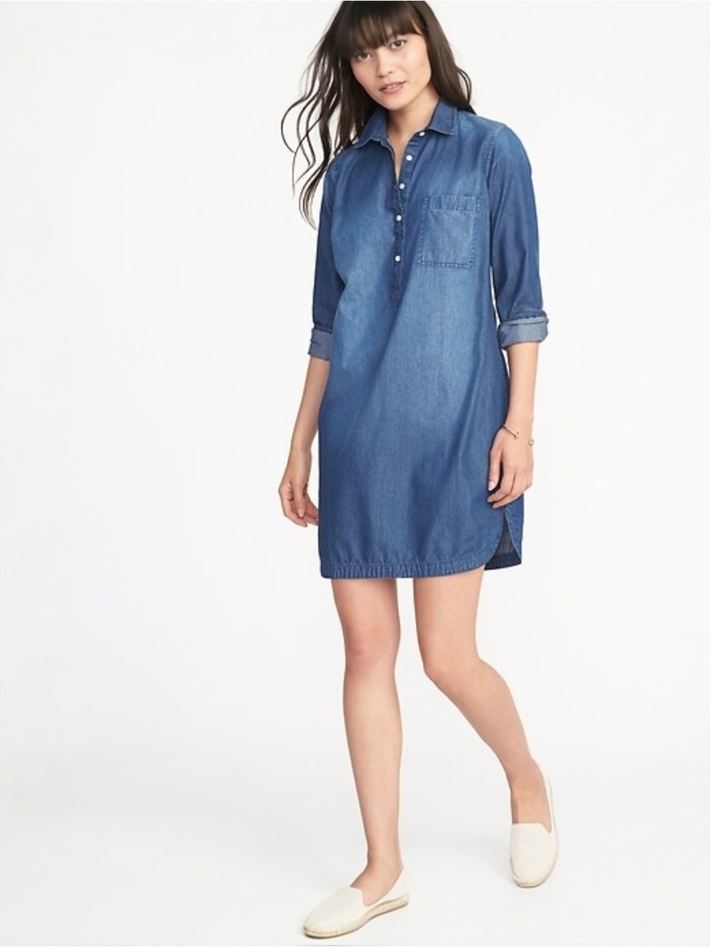 Old Navy Chambray Popover Shirt Dress Tunic Blue Denim Look Large